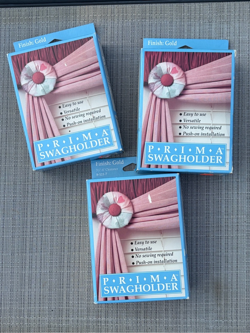 NIB Lot of 3 Vintage Prima Gold Swagholders Window Decor